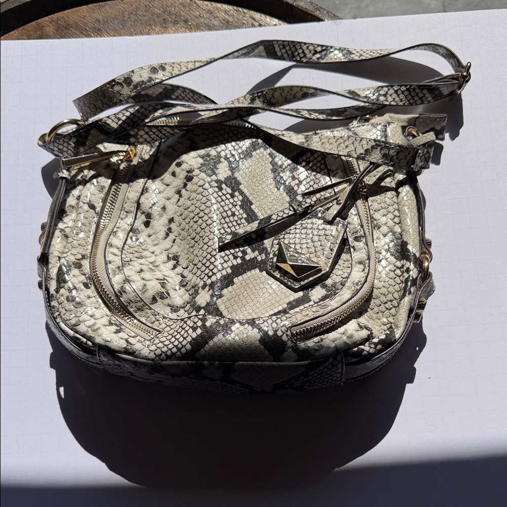 Jessica Simpson Snake-Print Crossbody in Cream and Brown